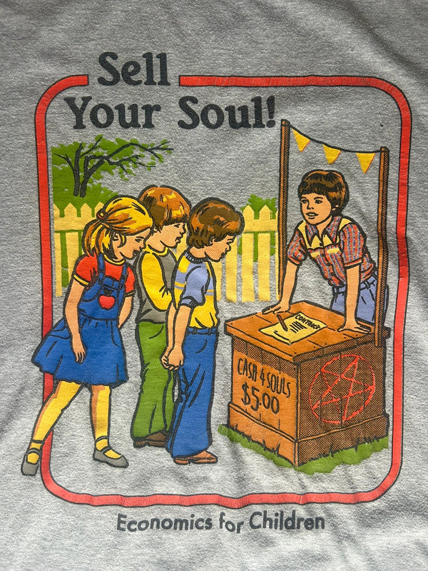 Sell Your Soul Economics For Children T Shirt Medium Dark Humour Tee 17x29