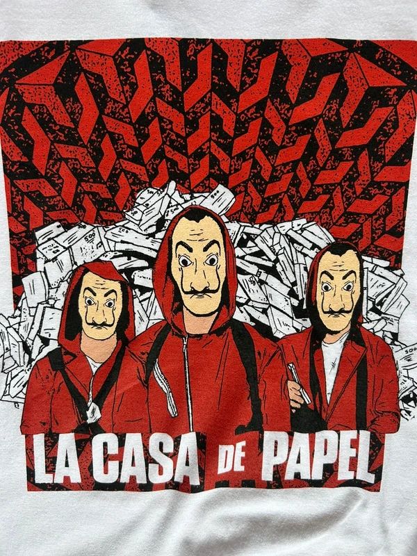 La Casa De Papel Money Heist T Shirt Large White Netflix TV Show Graphic Tee
