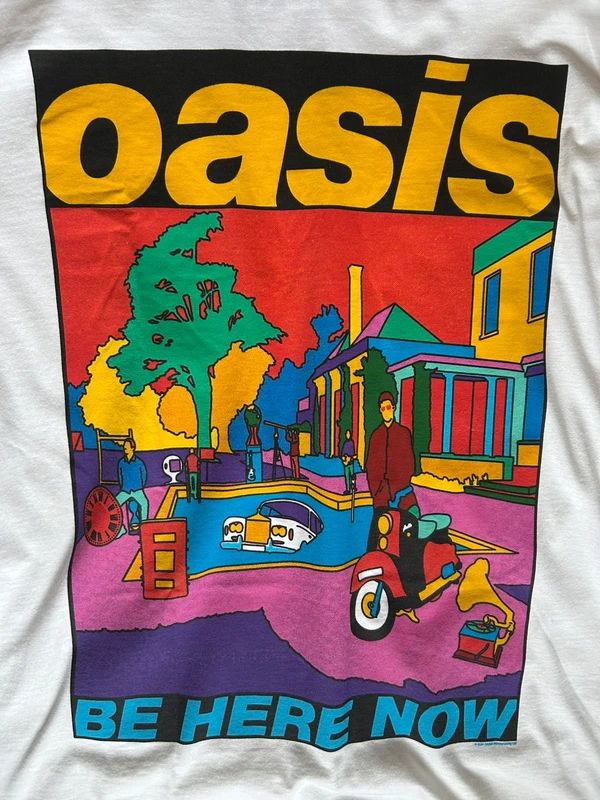 Oasis Be Here Now Band T Shirt Large Britpop Liam Gallagher 90s Album Graphic White Tee