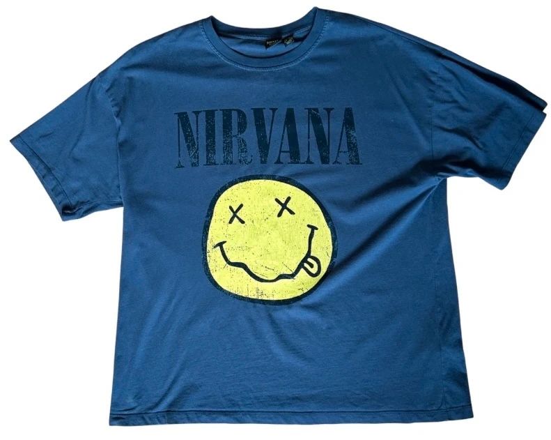 Nirvana Smiley Face T Shirt Medium Grey Grunge Womens