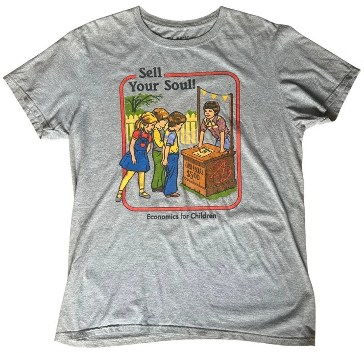 Sell Your Soul Economics For Children T Shirt Medium Dark Humour Tee 17x29