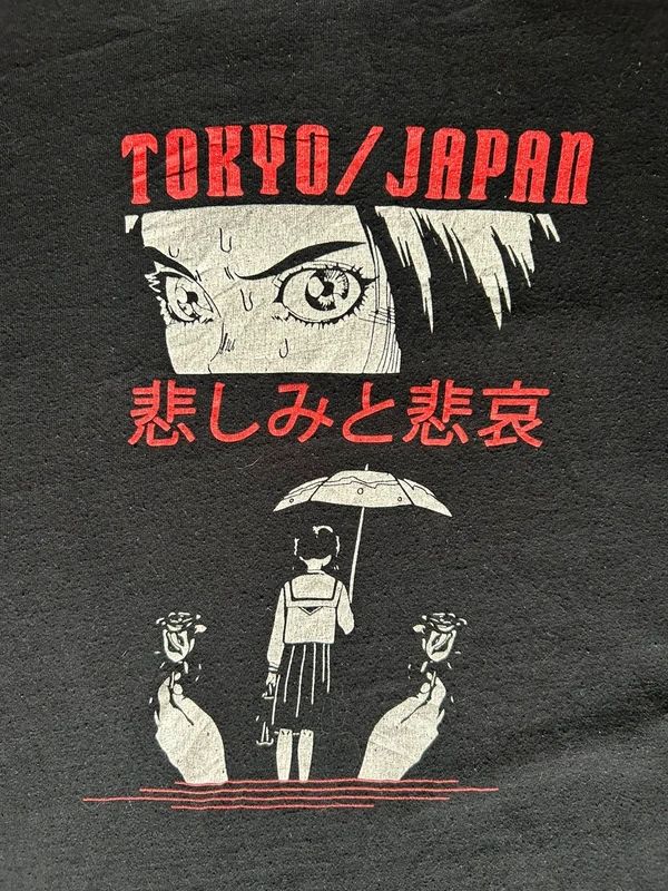 Tokyo Japan Anime Graphic T Shirt Mens Medium Black Manga Style