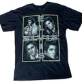 Elvis Presley graphic tee featuring four classic portrait prints on the front with bold ELVIS letter