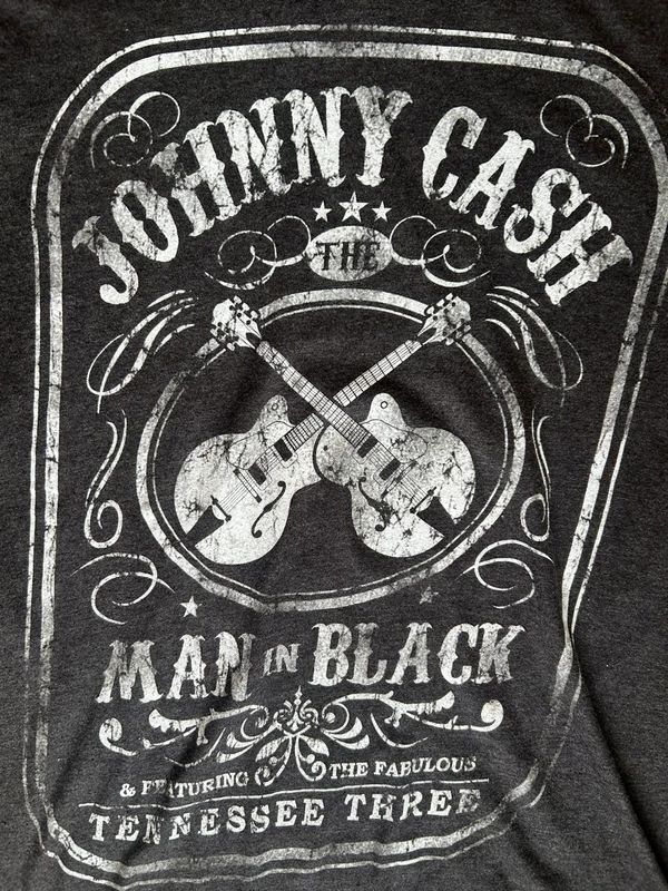 Johnny Cash Man in Black T shirt vintage style country music graphic tee size S