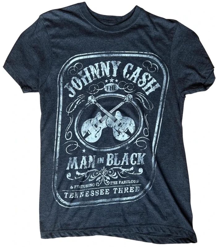 Johnny Cash Man in Black T shirt vintage style country music graphic tee size S