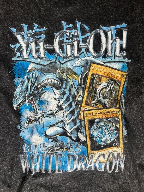 Yu-Gi-Oh Blue Eyes White Dragon Graphic T Shirt Anime Manga Card Game Tee Black L Cotton