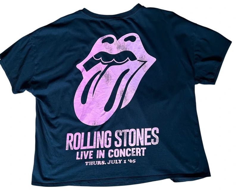 Rolling Stones Tongue Logo Concert T Shirt Womens Large Black Band Tee Double Sided