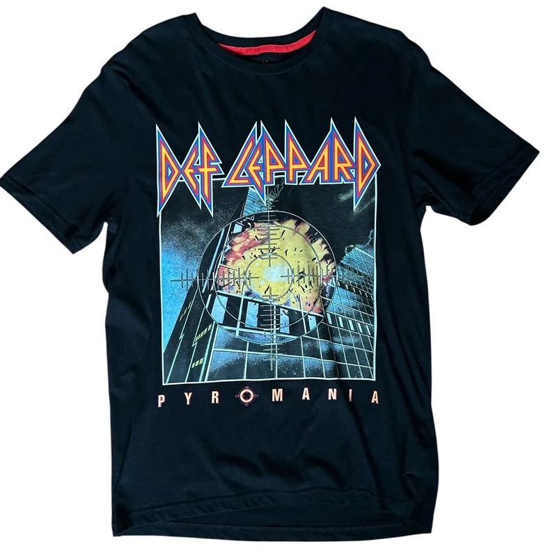 Def Leppard Pyromania Band T Shirt Mens Medium Black Classic Rock Graphic Tee