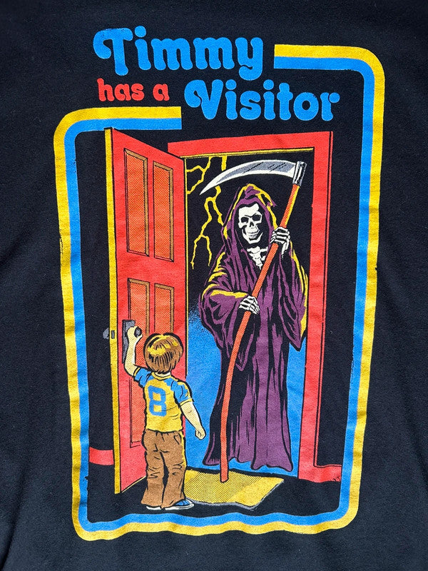 Timmy Has A Visitor T Shirt Large Horror Graphic Tee Dark Humour Print 19x31
