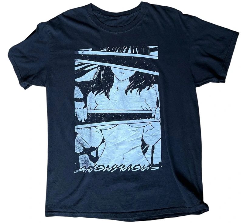 Anonymous Anime Graphic T Shirt Mens Large Black Manga Style Streetwear