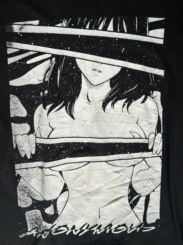 Anonymous Anime Graphic T Shirt Mens Large Black Manga Style Streetwear