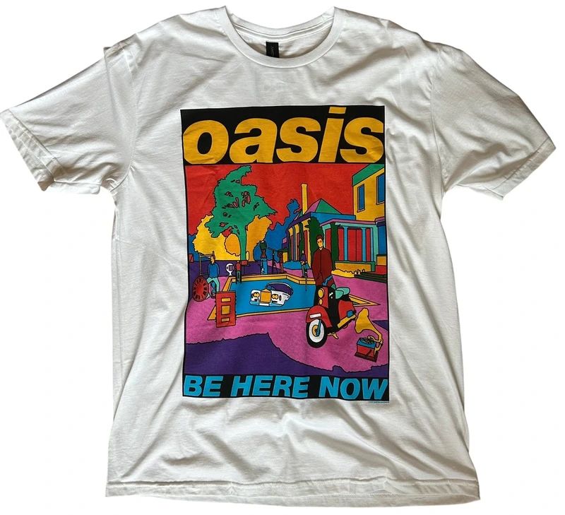 Oasis Be Here Now Band T Shirt Large Britpop Liam Gallagher 90s Album Graphic White Tee