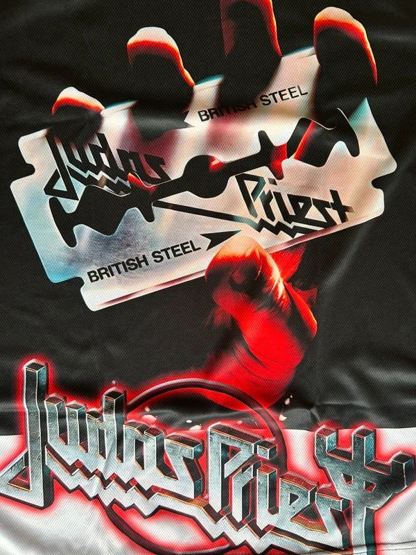 Judas Priest British Steel band T shirt black graphic heavy metal tee polyester size M