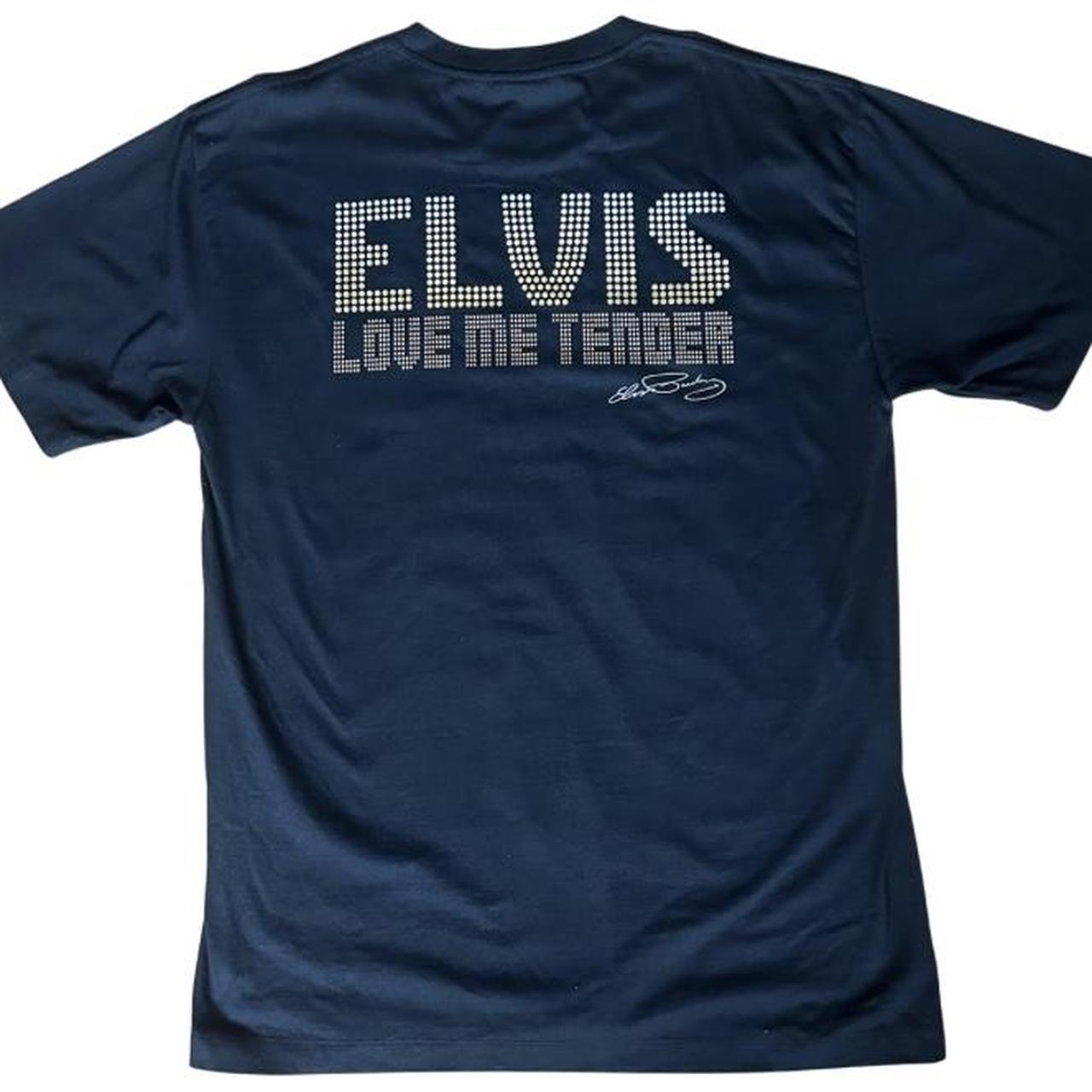 Elvis Presley graphic tee featuring four classic portrait prints on the front with bold ELVIS letter