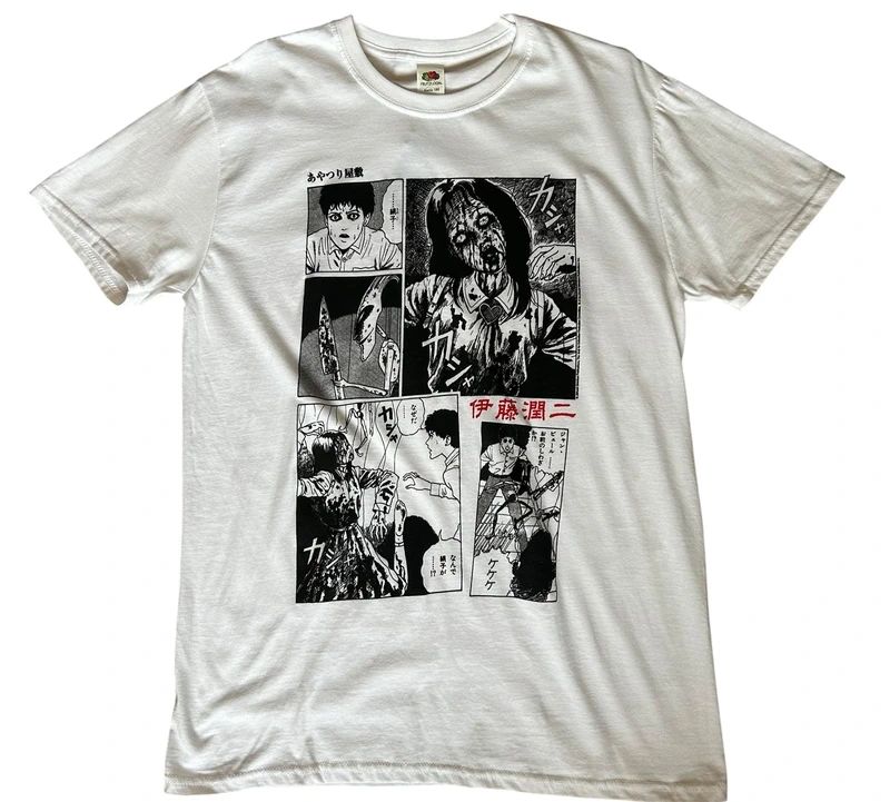 Junji Ito Manga Horror T Shirt Medium White Anime Graphic Tee Japanese Horror