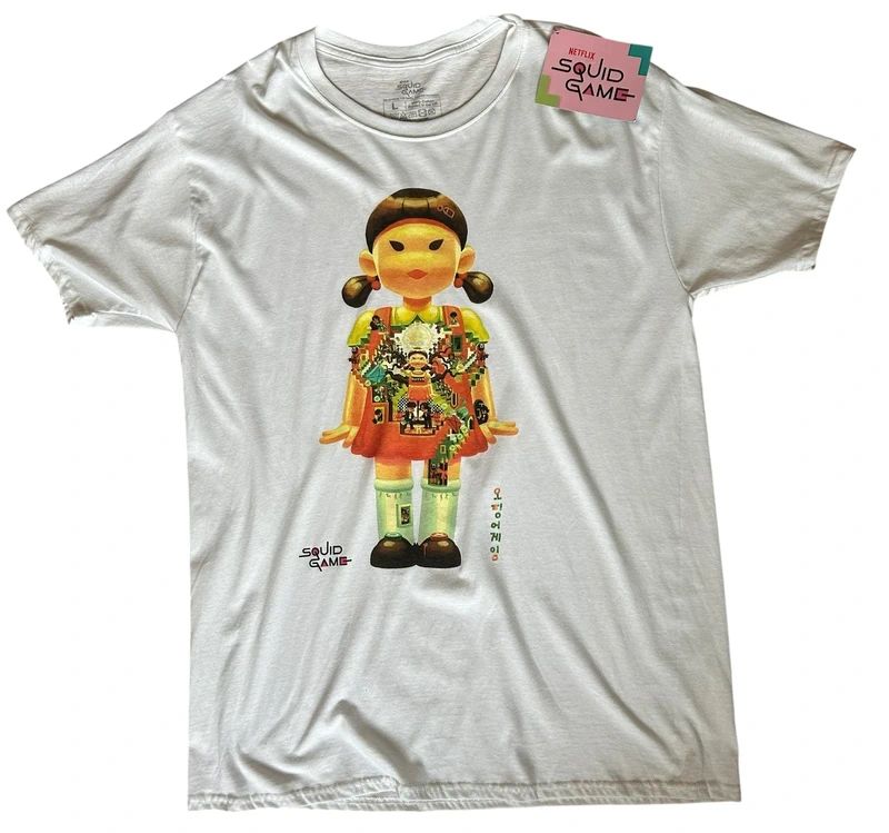 Squid Game Doll T Shirt Large White Netflix Graphic Tee Korean Series